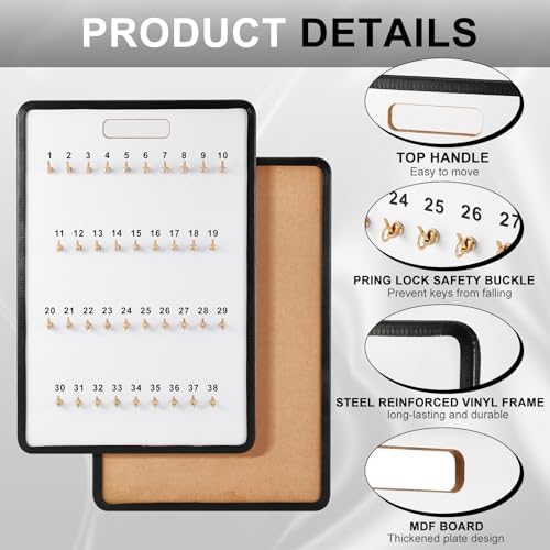 RattanView Key Hook Board Rack with 40 Pcs Plastic Tags Set 23.4 x 15.5 Inch Key Holder Wall Mount with 38 Hooks Self Closing Tabs Colored Labels for Car Hotels Office House Storage Organization - Image 3