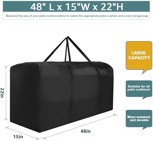 Outdoor Cushion Storage Bag Waterproof Extra Large Protective Zippered Patio Cushion Storage Bags Furniture Storage Bag with Handles, 48 L x 15 W x 22 H (2 Pack) - Image 4