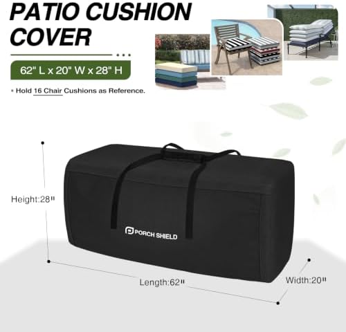 Porch Shield Outdoor Cushion Storage Bag 62" L x 20" W x 28" H, Black - Image 2