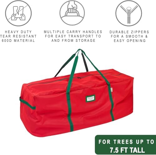 HOLDN’ STORAGE Christmas Tree Bag Heavy Duty 600D Oxford - Christmas Tree Bags Storage Fits Up To 7.5Ft, Extra Wide, Waterproof Storage Bags with Reinforced Handles & Zipper - Red - Image 3