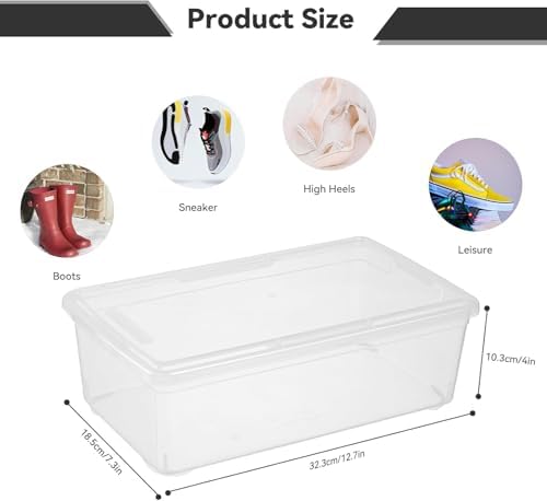 novelinks 10 Pack 6 Quart Stackable Shoe Storage Bins with Lids (Clear) - Image 2