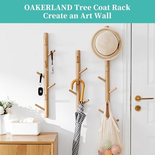 Oak Wood Coat Rack, Wall Mount Coat Hooks with 9 Hooks for Clothes Hats Towel Purse Robes, Entryway, Bathroom, Mudroom, Bedroom, 36inch - Image 3