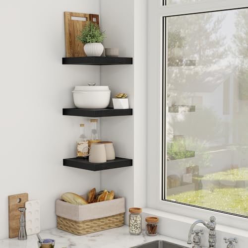 Acovy 12 Inch Floating Shelves, 12" Deep Floating Shelf Wall Mounted, 12" Wall Shelves, Rustic Deep Bookshelf, Extra Deeper Display Shelves & Storage Shelves for Bedroom, Living Room, Set of 3 - Image 2