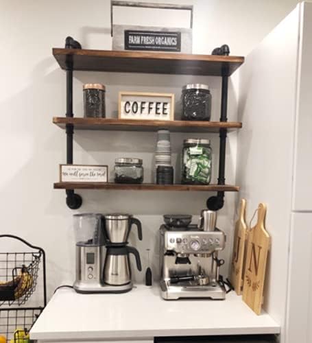 DR.IRON Industrial Pipe Shelves Wall Shelving Rustic Wood Shelf Storage Shelves 3 Tiers Wall Mount Pipe Design DIY Shelf Retro Wall Shelving (Black, 24" L) - Image 4