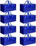 HealSmart 8 Pack Extra Large Moving Bags with Zippers & Carrying Handles, Heavy-Duty Storage Tote Moving Boxes for Dorm Room Essentials Storage Bags, Blue by HealSmart