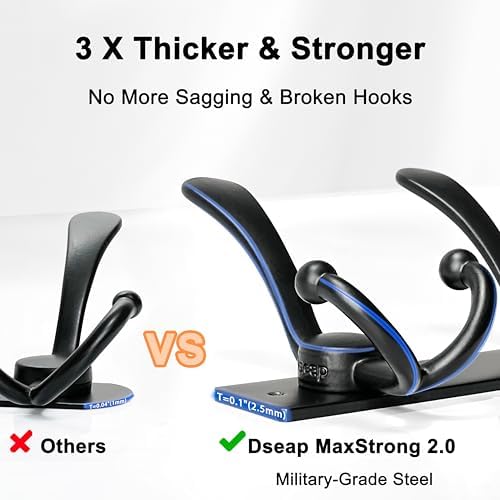 Dseap Coat Rack Wall Mount 37”, Heavy Duty 12-Gauge Base vs Flimsy 1mm, Double-Thick Anti-Snap Hooks, 16” Stud-Mount, Stainless Steel 10-Hook Hanger for Closet Entryway, Blue, Pack of 2 - Image 3