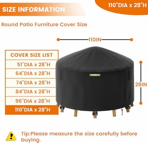 110 Inch Round Patio Furniture Covers with Support Pole - Image 2