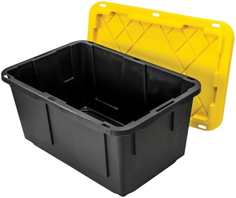 6 Pack 27 Gallon Black & Yellow Heavy-Duty Stackable Storage Bins with Lids - Image 6