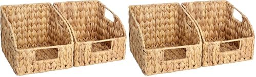 StorageWorks Pantry Baskets for Organizing, Wicker Basket with Built-in Handles, Handwoven Wicker Storage Baskets, Water Hyacinth for Shelves, 4 Pack by StorageWorks