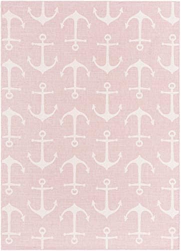 Unique Loom Outdoor Coastal Collection Area Rug - Ahoy (7' 1" x 10' Rectangle, Pink/ Ivory) - Image 3