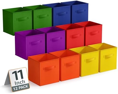 Sorbus Foldable Fabric Storage Cubes, 12 Pack (11 Inch, Deep Rainbow) by Sorbus