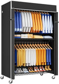 ULIFHOME P8C Pro Heavy Duty Clothes Rack（With Extended Width Design） Rolling Clothing Racks for Hanging Clothes with Lockable Wheels，42" W x 15.8" D x 80.5" H，Load 700LBS，Black Rack with Black Cover by UlifHome