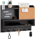 Key Holder for Wall Mount with Mail Organizer, Farmhouse Key Holder for Wall with Shelf, Chalkboard&Corkboard, Entryway Organizer 11 Metal Hooks, Decorative Natural Pine Wood, 14.6*11.1*3.3”, B-Black by FIPUTE-MakesLifeEasier