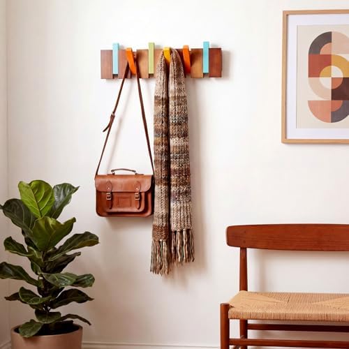 Youyole 6 Hook Wood Coat Rack Wall Mount Mid Century Modern Wooden Coat Hooks Colorful Heavy Duty Flip Down Piano Hat Rack for Hanging Coats Keys Hats Robe Towels Home - Image 6