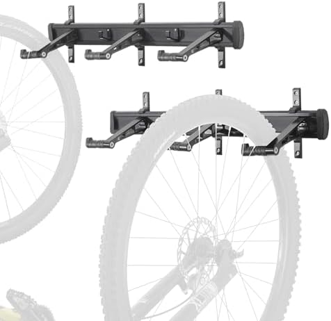 CyclingDeal Bike Wall Mount Rack - Adjustable Indoor Outdoor Storage Vertical Cycling Hook Hanger Organiser - Safe & Secure for Storing MTB Road Bicycles in Garage or Home - Upgraded 6 Bikes by CyclingDeal