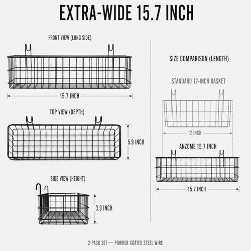ANZOME Hanging Wall Baskets, 2 Pack 15.7 in Metal Wire Storage, Black - Image 6