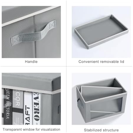 Homsorout Large Storage Bins with Lids - Stackable Cube Bins for Closet, 4 Pack Clear Windows Fabric Organizer Bins, Home Organizers and Storage for Clothes, CD, Towels, Grey - Image 7