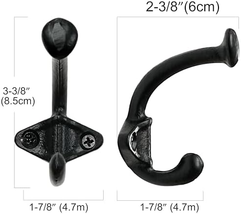 SKOLOO Black Cast Iron Wall Hooks - Farmhouse Style, Pack of 10, Dual-Direction Hanging Design - Ideal for Coat, Backpack, Towel - Perfect for Entryway, Mud Room, Bathroom Dry Area - Image 6