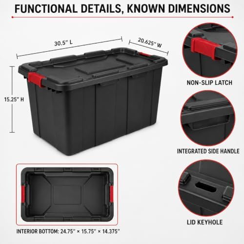 27 Gallon Latching Storage Totes with Handles, Black, 4 Pack - Image 4