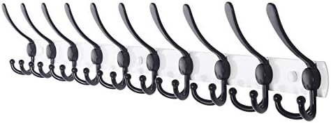 Dseap Coat Rack Wall Mount - 38” Long 10-Tri-Hooks Heavy Duty Coat Hanger Rail Wall Hooks for Hanging Coats Hats Clothing Clothes Purse Mudroom Entryway, White/Black by Dseap