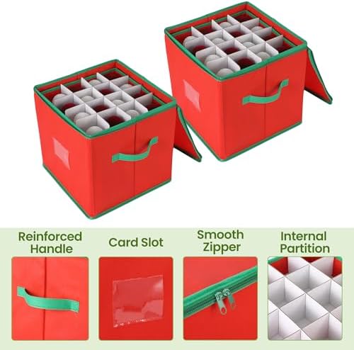 Garvee 2 Pack Wedding & Party Decoration Storage Box with 128 Compartments, 13x13x13.4 Inch Foldable Organizer with Adjustable Dividers & Zippered Lid, for Ornaments, Baubles, Small Event Decor - Image 4