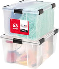 IRIS USA WeatherPro 63 Qt Storage Bins with Lids, 2 Pack, BPA-Free Plastic Gasket Box with Tight Latch and Seal, Stackable Nestable Tote Tub - Clear/Black by IRISUSA