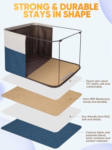 BALEINE 4 Pack Fabric Closet Storage Bins for Shelves, Linen Closet Organizers and Storage, Decorative Baskets for Organizing, Shelf, Clothes, Home, Office (Navy Blue, 17''x13''x10.5'') - Image 3
