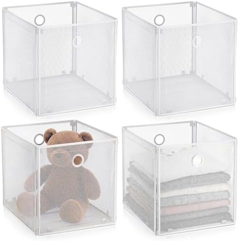 4 Pcs Foldable Metal Cube Storage Baskets, 13x13in, White by Ferrochef