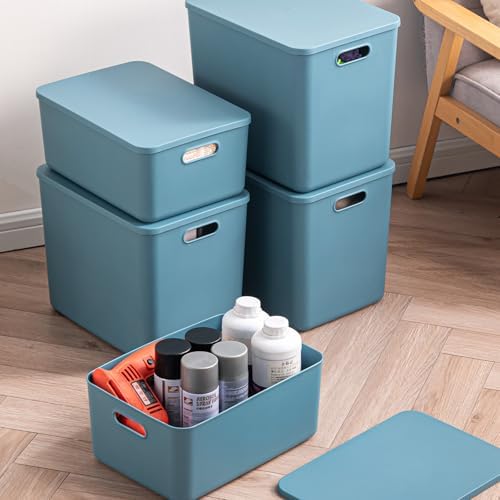 Plastic Storage Bins with lids,Storage Baskets,Container with handle,Storage Organizer Bins for Shelves,Office,Bedrooms,Closets, Cabinets(Blue, 3M) - Image 4