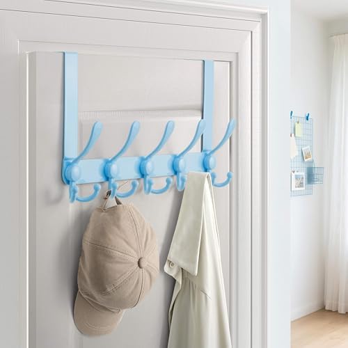 Dseap Over Door Hook 2.0 - Upgraded Version - Simple-Assembly, Strong, Heavy-Duty Stainless Steel 5-Tri-Hook Over The Door Hanger Rack, SimpleStrong Series, Blue, Pack of 2 - Image 6