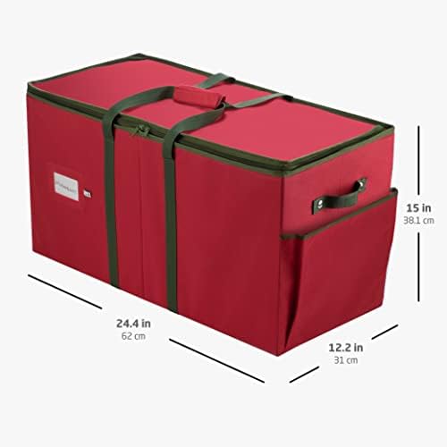 ZOBER Large Christmas Ornament Storage Box - Stores 80 3" Ornaments, With Dividers - With Large Compartment for Figurines, and Accessories, Durable Christmas Containers Holder (Red, 80-3" Ornaments) - Image 6