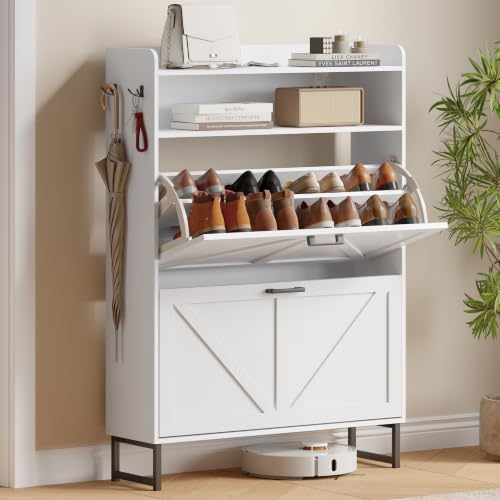 Xixini Shoe Storage Cabinet with 2 Flip Drawers, Entryway Shoe Rack, White by Xixini