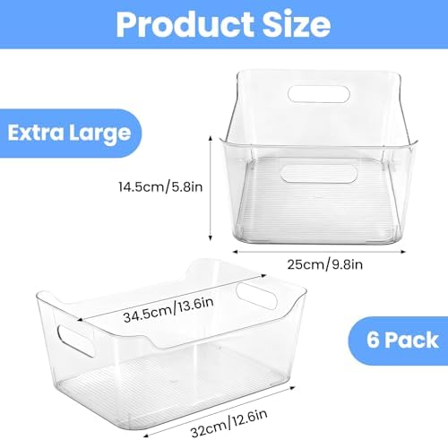 6 Set Storage Bins, Clear Plastic Organizers, with Handles - Image 2