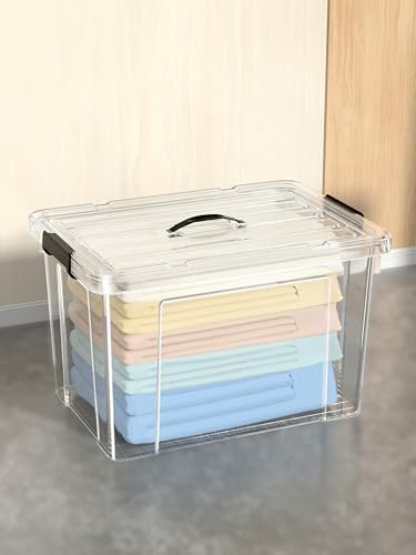 Cetomo 95Qt*4 Lidded Storage Bins, Stackable Plastic Bin with Handle, Storage Container with Secure Latching Buckles, Transparent, 95 Quart, Set of 6 - Image 4