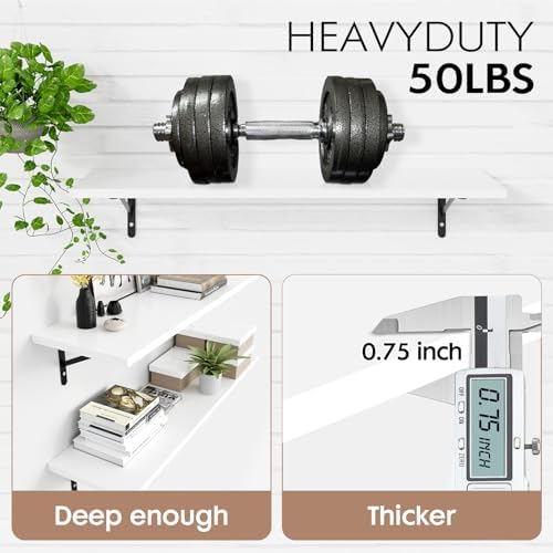 Kaboon 45 inch Long 10 inch Deep Floating Shelves for Wall Set of 2, Large Open Shelves Wall Mounted, Space Saving Home and Commercial Use, White - Image 5