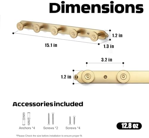 Coat Rack Wall Mounted,Champagne Bronze Zinc Alloy with 5 Hooks - Image 2