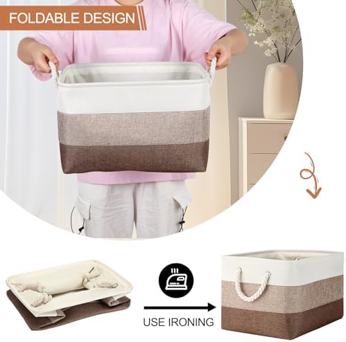 meekoo 8 Pack Fabric Storage Bins Baskets, 15 x 11 x 9.5 in, Mixed Beige - Image 5