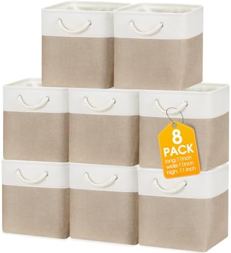 meekoo 8 Pack Fabric Storage Bins Baskets, 11 x 11 x 11 in, Beige by meekoo