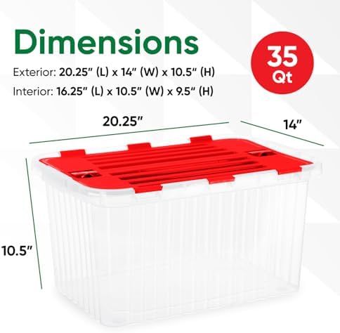 Superio Red Storage Box with Red Hinged Lids, Plastic Container Bins for Organizing with Attached Lid, Stackable Crates, BPA Free, Organizers for Home and Office, 35 Quart (20.25"x14"x10.5") - Image 2