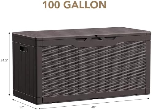 Devoko 100 Gallon Waterproof Resin Deck Box, Large Outdoor Storage Box - Image 6
