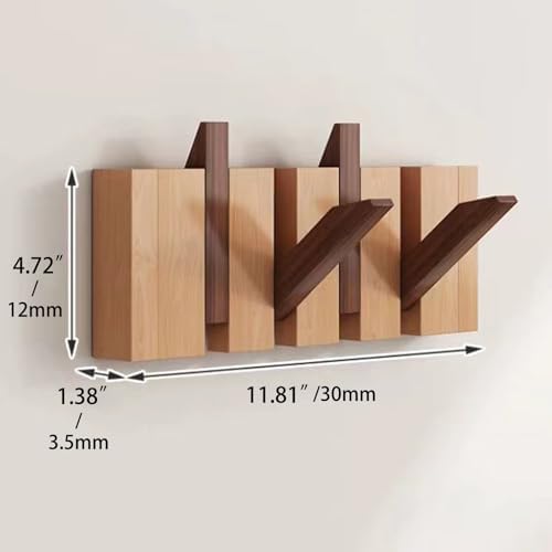 Coat Rack Wall Mount, Wooden Coat Rack, Piano Key Coat Rack, 4 Hooks Flip Down Wall Hook Rack, Beech and Beech - Image 2