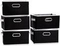PRANDOM Large Collapsible Storage Bins for Closet [5-pack] Decorative Fabric Storage Baskets Cubes with Leather/Metal Handles for Shelves Bedroom Living Room Black (14.9x9.8x8.3 Inch) by Prandom