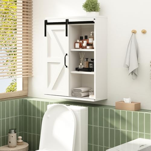 RUSTOWN Farmhouse Bathroom Wall Cabinet with Sliding Barn Door - Image 4
