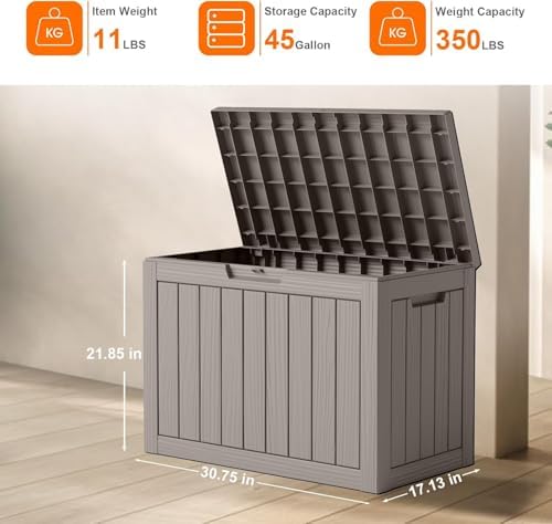 Vixzen 45 Gallon Outdoor Deck Box, Lockable Outdoor Storage Box for Patio Cushions Storage Furniture,Garden Tools, Pool Supplies, Weatherproof and UV Resistant (Grey, 45 Gallon) - Image 2