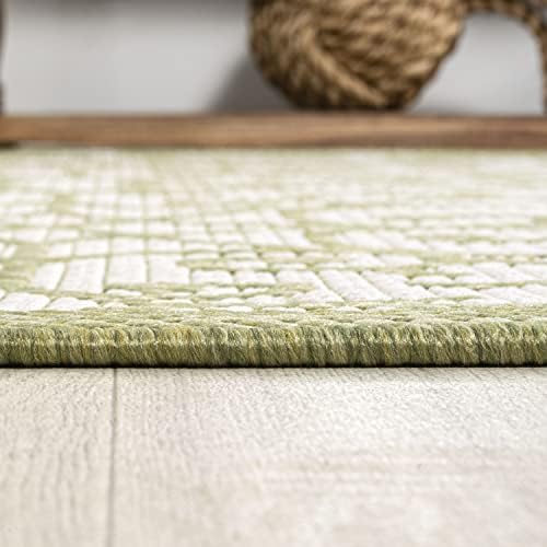 Eyely Filigree Weave Runner Rug 2X8 Green/Cream, Indoor Outdoor Rug - Image 6