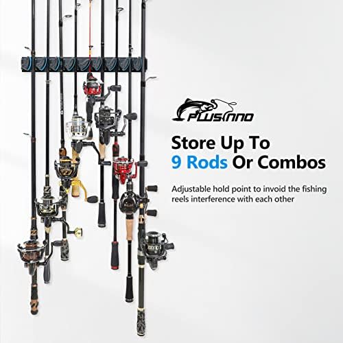 PLUSINNO 4 Pack Vertical Fishing Rod Rack, Wall Mounted Fishing Rod holder, 4 Packs Fishing Pole Holders Hold Up to 36 Rods or Combos, Fishing rod holders for garage, Fishing Gear and Gifts for Men - Image 2