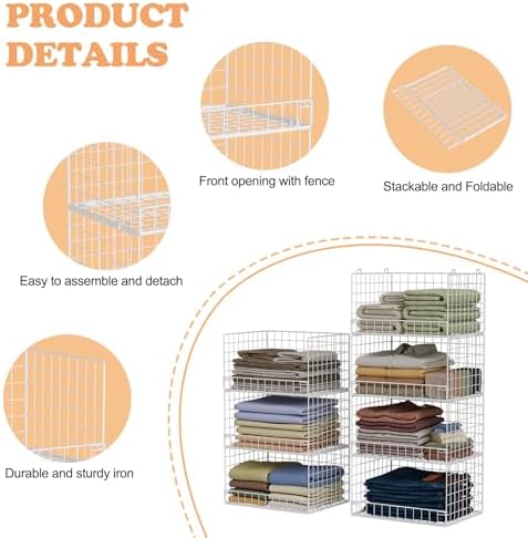 Yociyoga 7-Tier Stackable Closet Organizers and Storage Shelves, Foldable Closet Shelf Organizer System, Stackable Storage Bins Drawers for Closet Organizer System, White（Patent No. 30022416） - Image 5