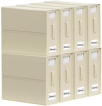 SheetCube Bed Sheet Organizers and Storage 8 Pack, Foldable Linen Closet Organizer with Window and Label, Bedding Folder Storage Box Container for Blanket, Duvet Cover Set, Bed Sheet Set - Beige by SUOCO