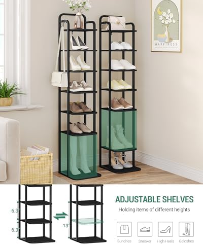 Hzuaneri 8 Tiers Vertical Shoe Rack, Tall Shoe Shelf with 2 Hooks - Image 4