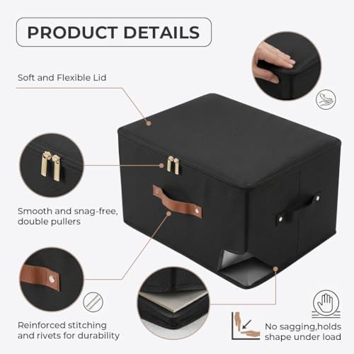 Tuza 3 Pack Foldable Storage Bin with Lid, Heavy-Duty Fabric Storage Box with Reinforced Handles, Collapsible Closet Organizer for Clothes, Bedding, Wardrobe & Bedroom Organization(Black, 56L) - Image 6